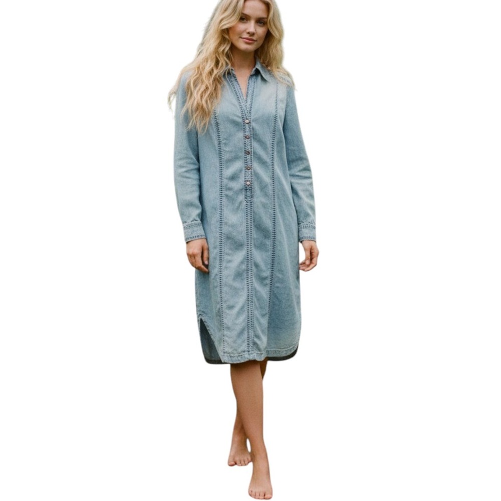 The Territory Ahead Womens Denim Shirt Dress Light Wash Blue Western Cottage - 8